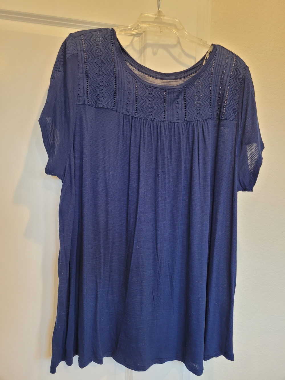 Women's St. John's Bay Navy Blue Short-Sleeve Crochet Yoke Tunic 3x